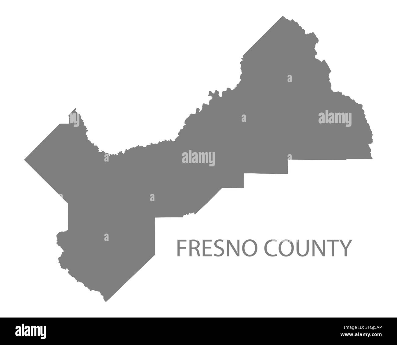 Carte vectorielle plate moderne du comté de Fresno, Californie, États-Unis. Silhouette détaillée de la limite du comté en gris sur fond blanc. Illustration de Vecteur