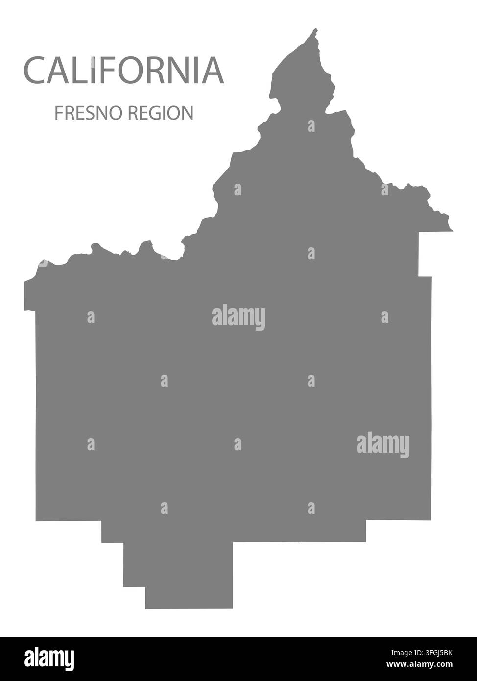 Carte vectorielle plate moderne de la région de Fresno, Californie, États-Unis. Silhouette détaillée des limites de la région en gris sur fond blanc. Illustration de Vecteur