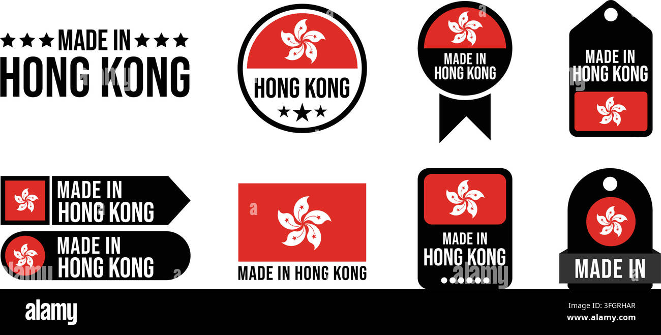 Set de clipart d'étiquette vectorielle fabriqué à Hong Kong pour la promotion de produits Illustration de Vecteur