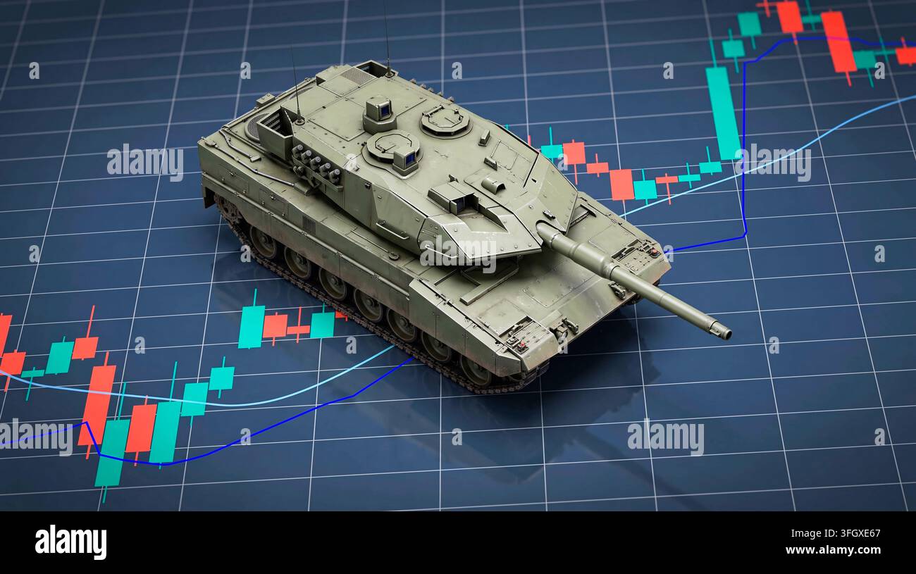 Char de combat principal sur un graphique de marché boursier en hausse Banque D'Images