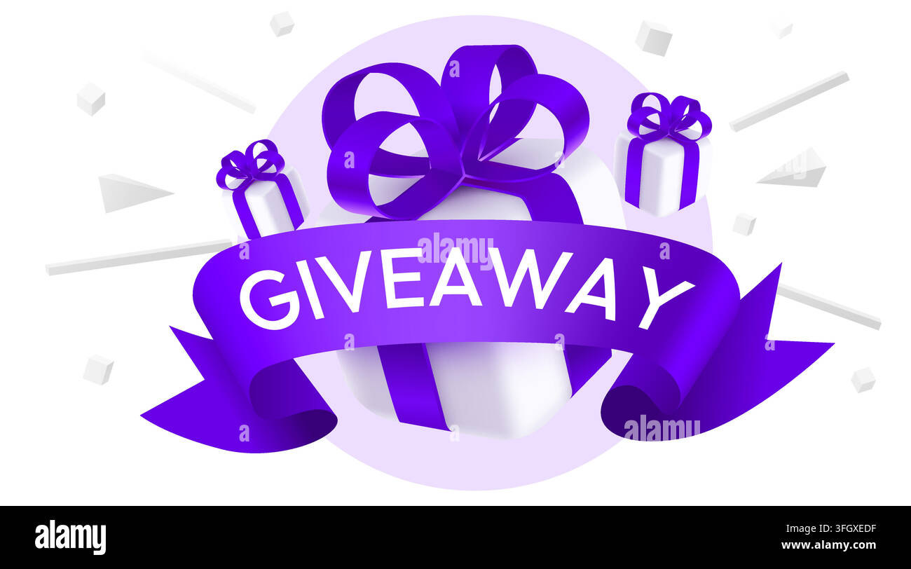 Bannière promotionnelle de concours avec des boîtes cadeaux violettes. Concept de célébration pour les réseaux sociaux. Illustration vectorielle Illustration de Vecteur