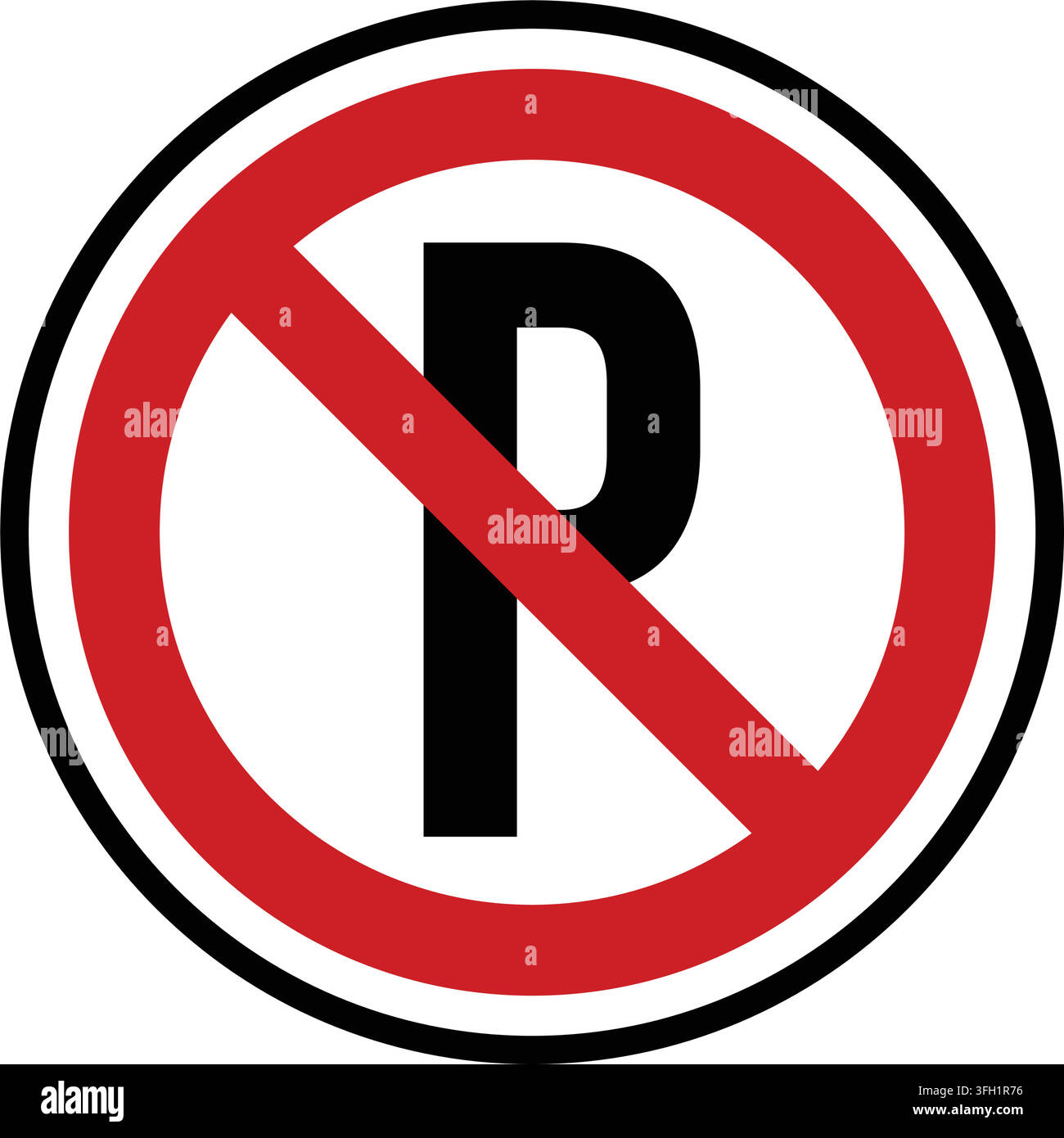 Un grand panneau rouge avec l'inscription „No parking“ et le texte bordure blanc „No parking“ Illustration de Vecteur