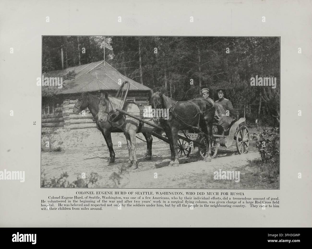 La Révolution russe. 1917. Le colonel Eugene Hurd de Seattle, Washington, qui a beaucoup fait pour la Russie. Le colonel Eugene Hurd, de Seattle, Washington, était l'un des rares Américains qui, par leurs efforts individuels, ont fait une énorme quantité de bien. Il s'est porté volontaire au début de la guerre et, après deux ans de travail dans une colonne chirurgicale aérienne, il a été chargé de la direction d'un grand hôpital de campagne de la Croix-Rouge. Il était aimé et respecté non seulement par les soldats sous ses ordres, mais aussi par tous les habitants du pays voisin. Ils venaient à lui avec leurs enfants de plusieurs kilomètres à la ronde. Banque D'Images