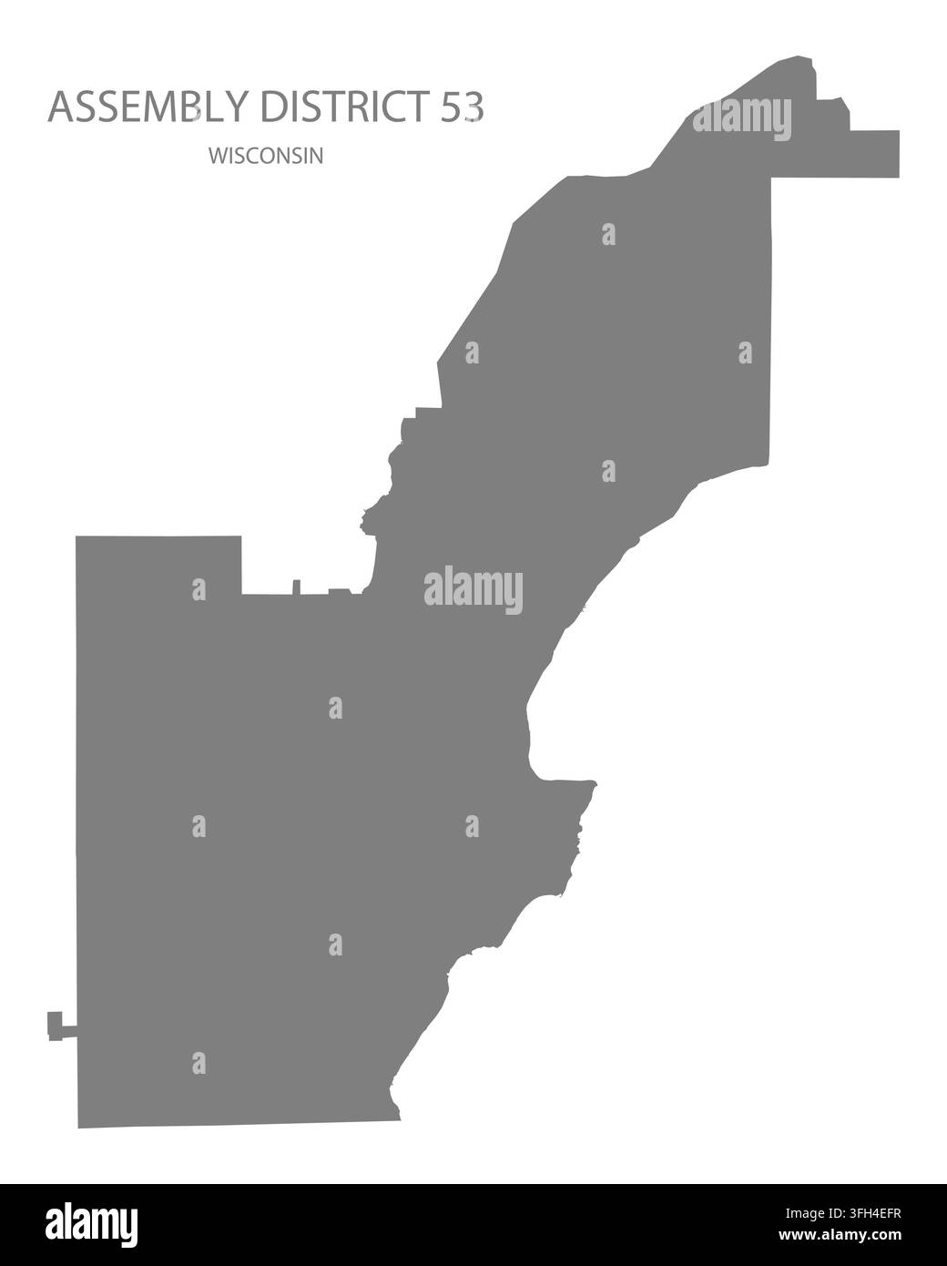 Carte vectorielle plate moderne du district électoral 53, Wisconsin, États-Unis. Silhouette détaillée des limites du district en gris sur fond blanc. Illustration de Vecteur