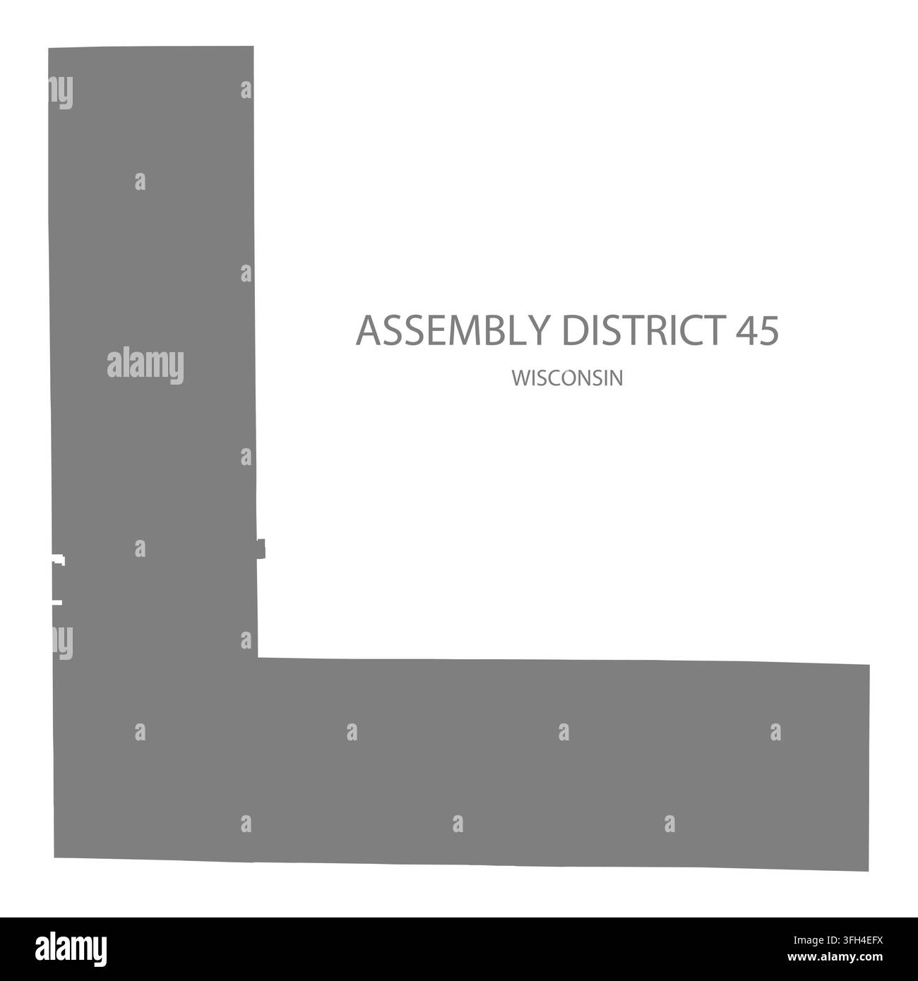 Carte vectorielle plate moderne du district électoral 45, Wisconsin, États-Unis. Silhouette détaillée des limites du district en gris sur fond blanc. Illustration de Vecteur