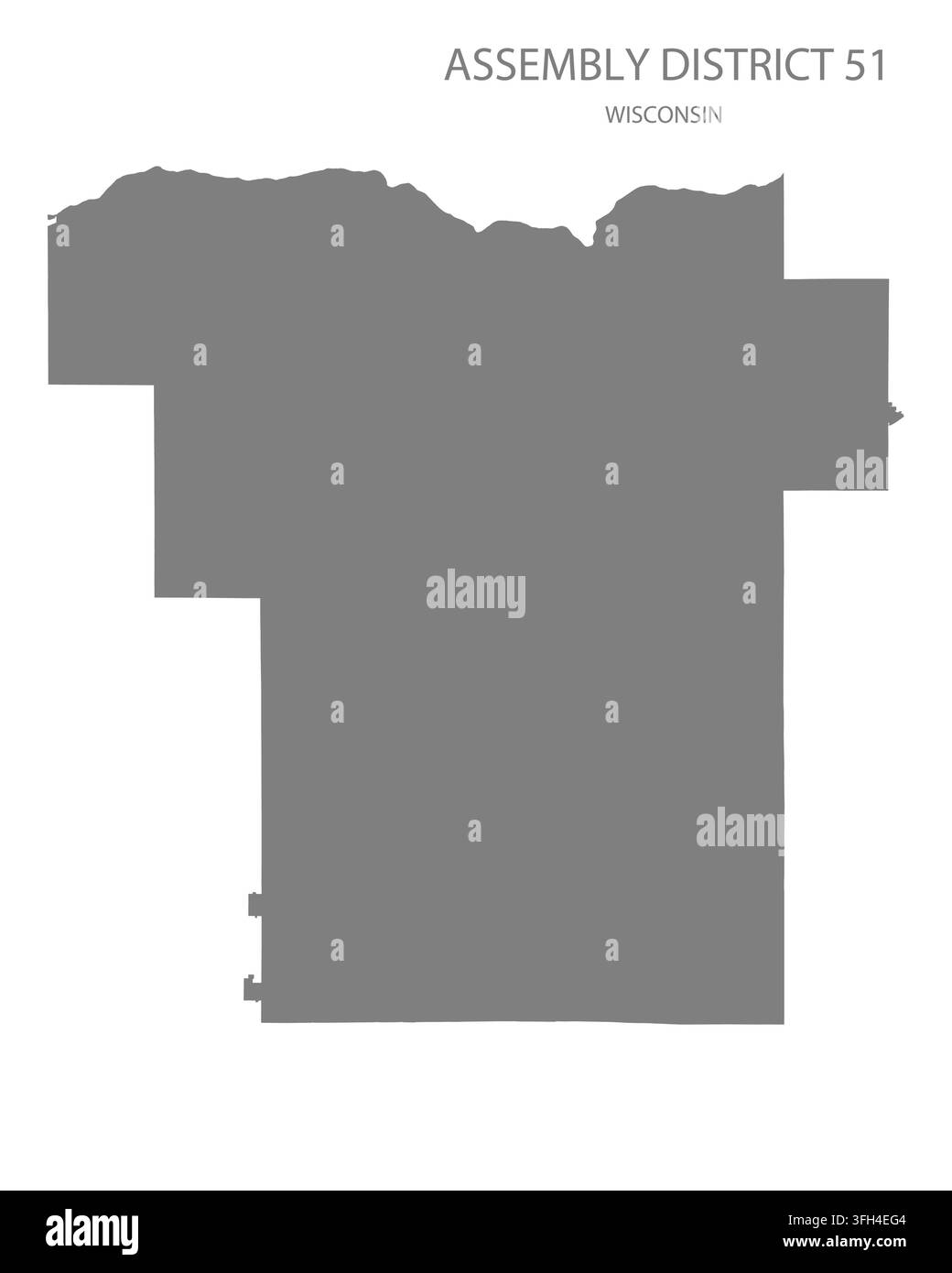 Carte vectorielle plate moderne du district électoral 51, Wisconsin, États-Unis. Silhouette détaillée des limites du district en gris sur fond blanc. Illustration de Vecteur