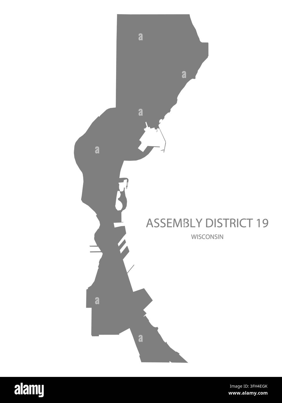 Carte vectorielle plate moderne du district électoral 19, Wisconsin, États-Unis. Silhouette détaillée des limites du district en gris sur fond blanc. Illustration de Vecteur