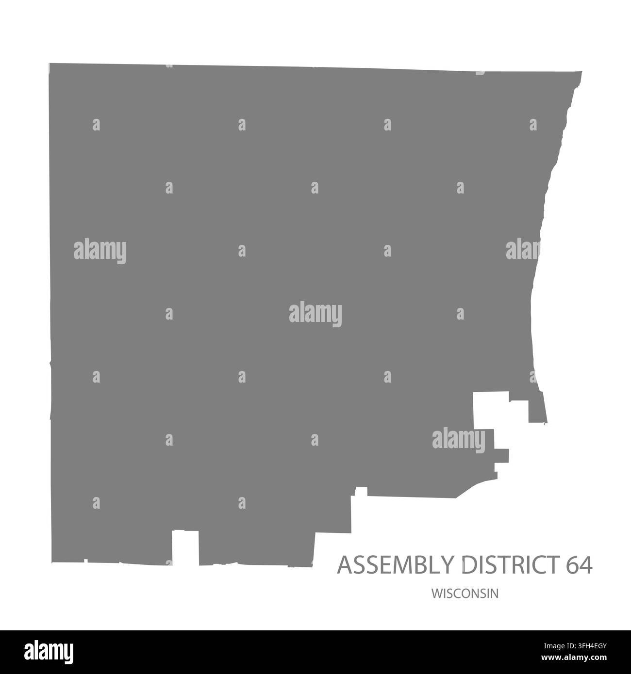 Carte vectorielle plate moderne du district électoral 64, Wisconsin, États-Unis. Silhouette détaillée des limites du district en gris sur fond blanc. Illustration de Vecteur