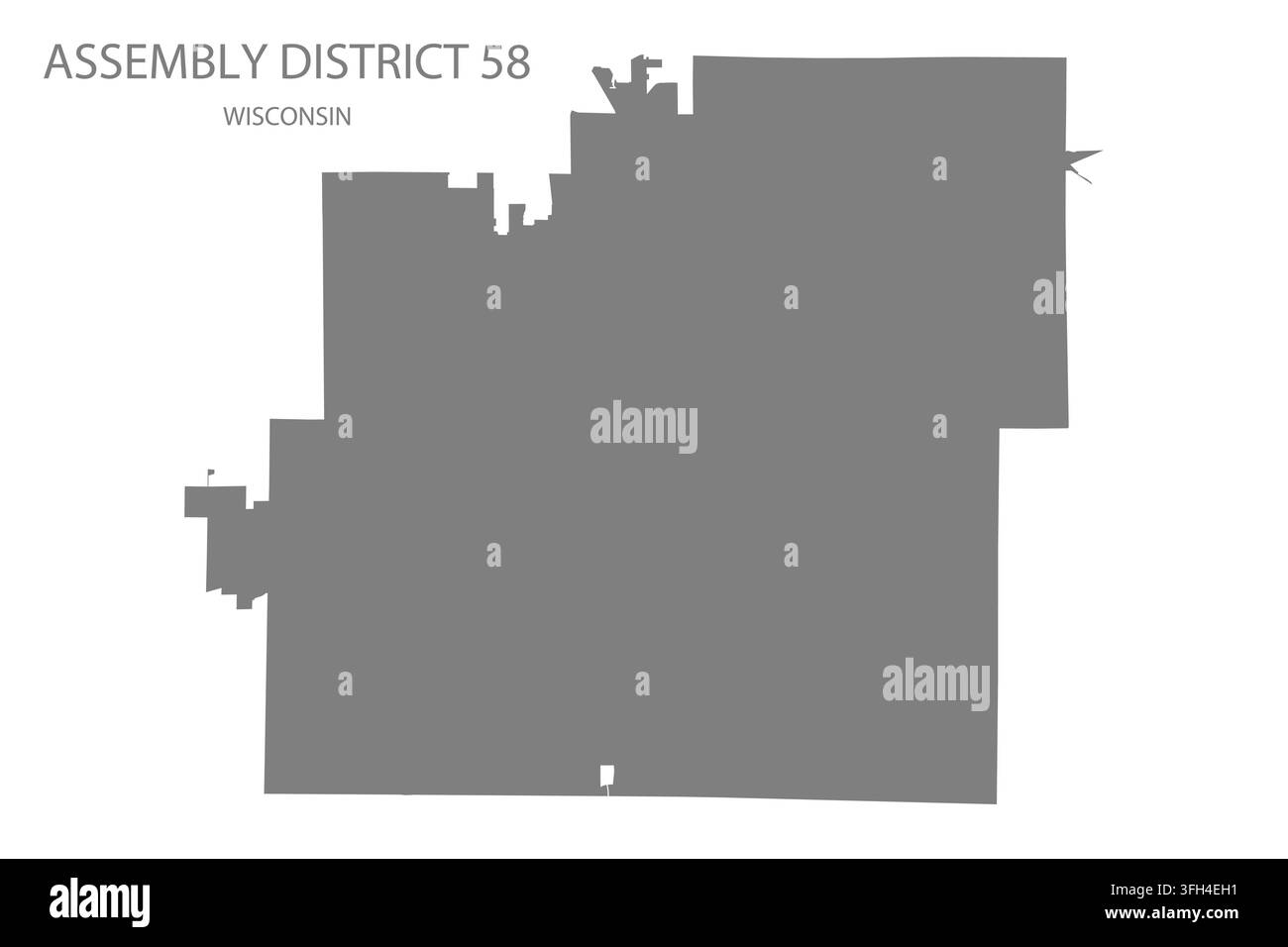 Carte vectorielle plate moderne du district électoral 58, Wisconsin, États-Unis. Silhouette détaillée des limites du district en gris sur fond blanc. Illustration de Vecteur