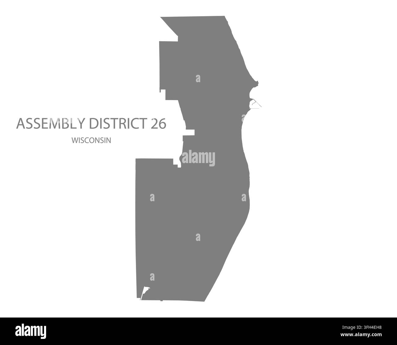 Carte vectorielle plate moderne du district électoral 26, Wisconsin, États-Unis. Silhouette détaillée des limites du district en gris sur fond blanc. Illustration de Vecteur