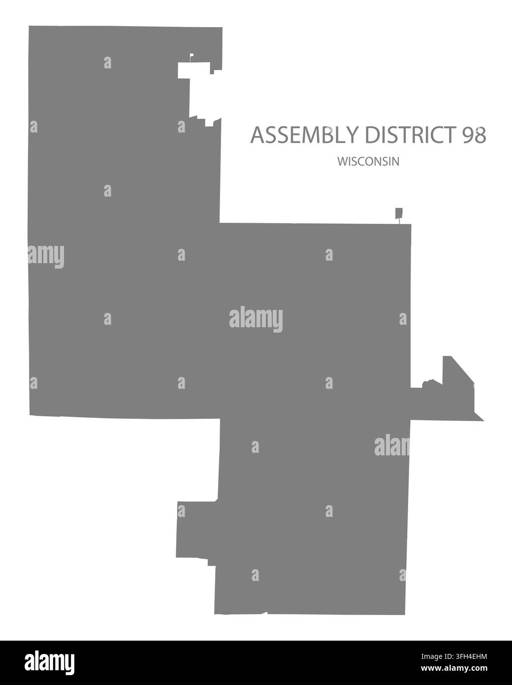 Carte vectorielle plate moderne du district électoral 98, Wisconsin, États-Unis. Silhouette détaillée de la limite du district en gris sur fond blanc. Illustration de Vecteur