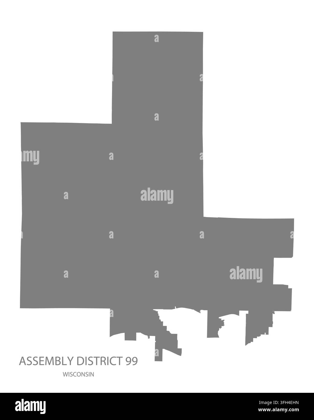 Carte vectorielle plate moderne du district électoral 99, Wisconsin, États-Unis. Silhouette détaillée des limites du district en gris sur fond blanc. Illustration de Vecteur