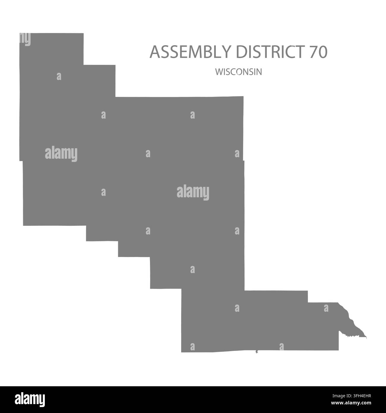 Carte vectorielle plate moderne du district électoral 70, Wisconsin, États-Unis. Silhouette détaillée des limites du district en gris sur fond blanc. Illustration de Vecteur