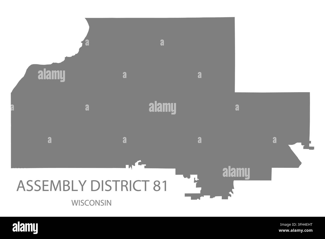 Carte vectorielle plate moderne du district électoral 81, Wisconsin, États-Unis. Silhouette détaillée des limites du district en gris sur fond blanc. Illustration de Vecteur
