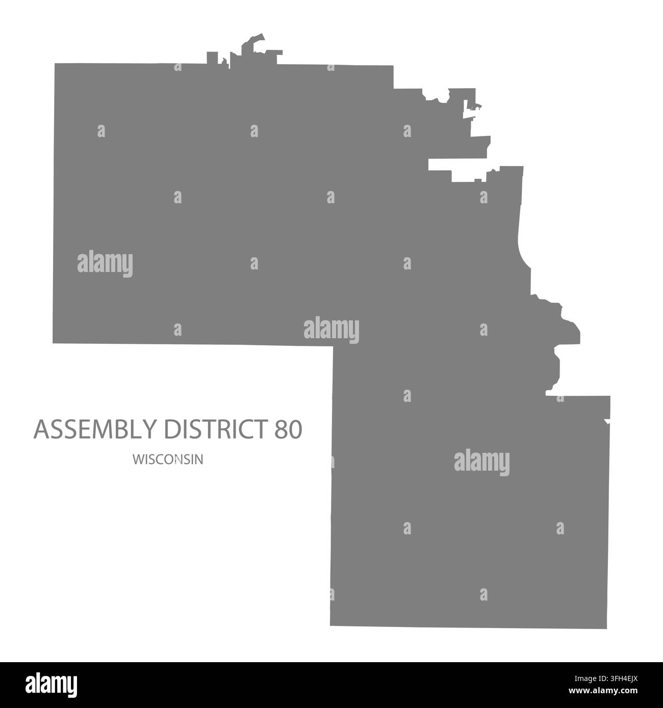 Carte vectorielle plate moderne du district électoral 80, Wisconsin, États-Unis. Silhouette détaillée de la limite du district en gris sur fond blanc. Illustration de Vecteur