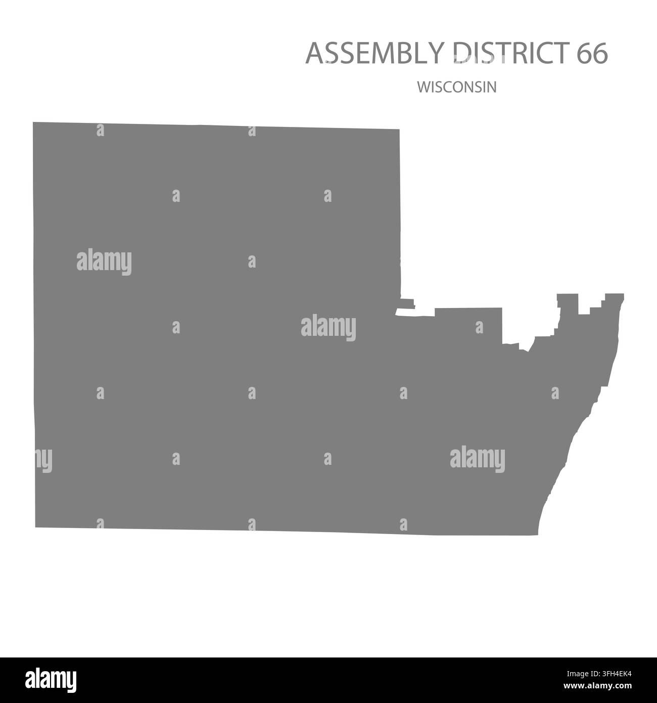 Carte vectorielle plate moderne du district législatif 66, Wisconsin, États-Unis. Silhouette détaillée des limites du district en gris sur fond blanc. Illustration de Vecteur