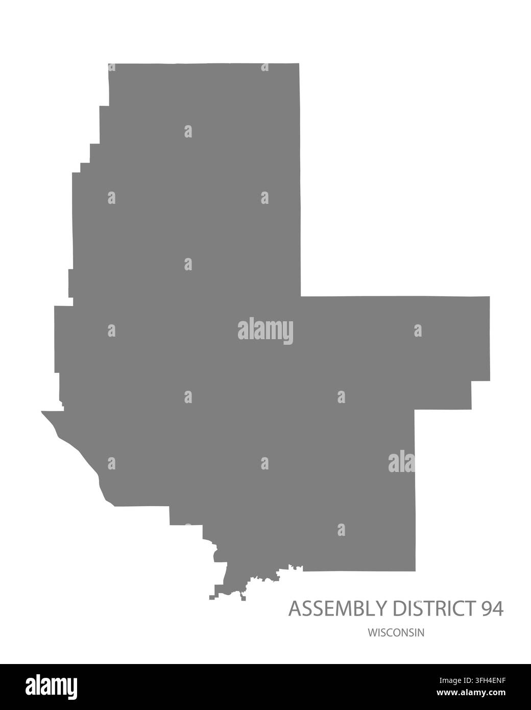 Carte vectorielle plate moderne du district électoral 94, Wisconsin, États-Unis. Silhouette détaillée des limites du district en gris sur fond blanc. Illustration de Vecteur
