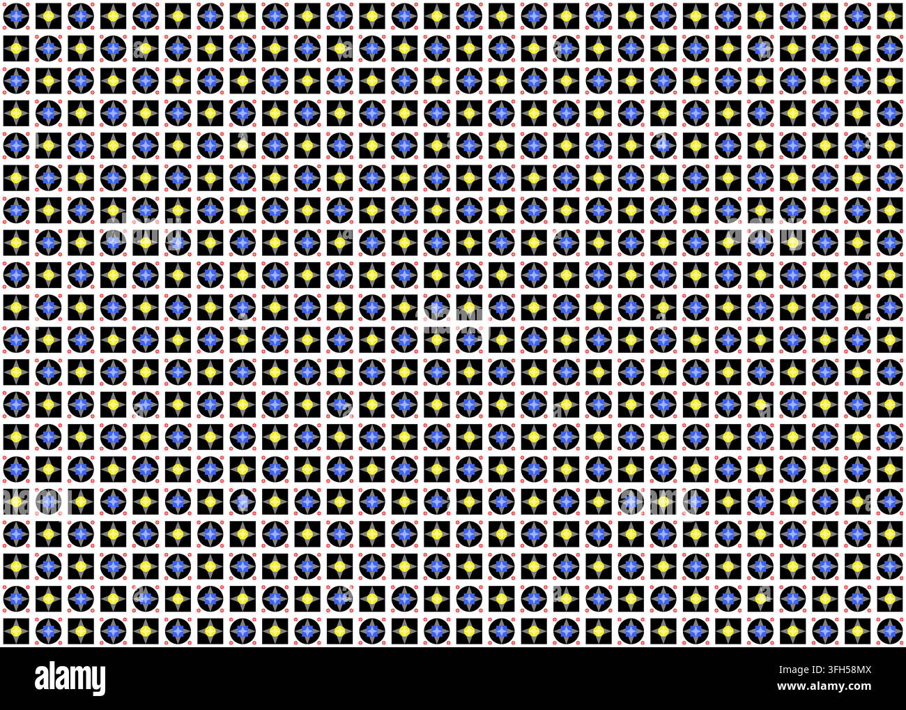 Motif géométrique noir sans couture avec des étoiles et des centres colorés Illustration de Vecteur