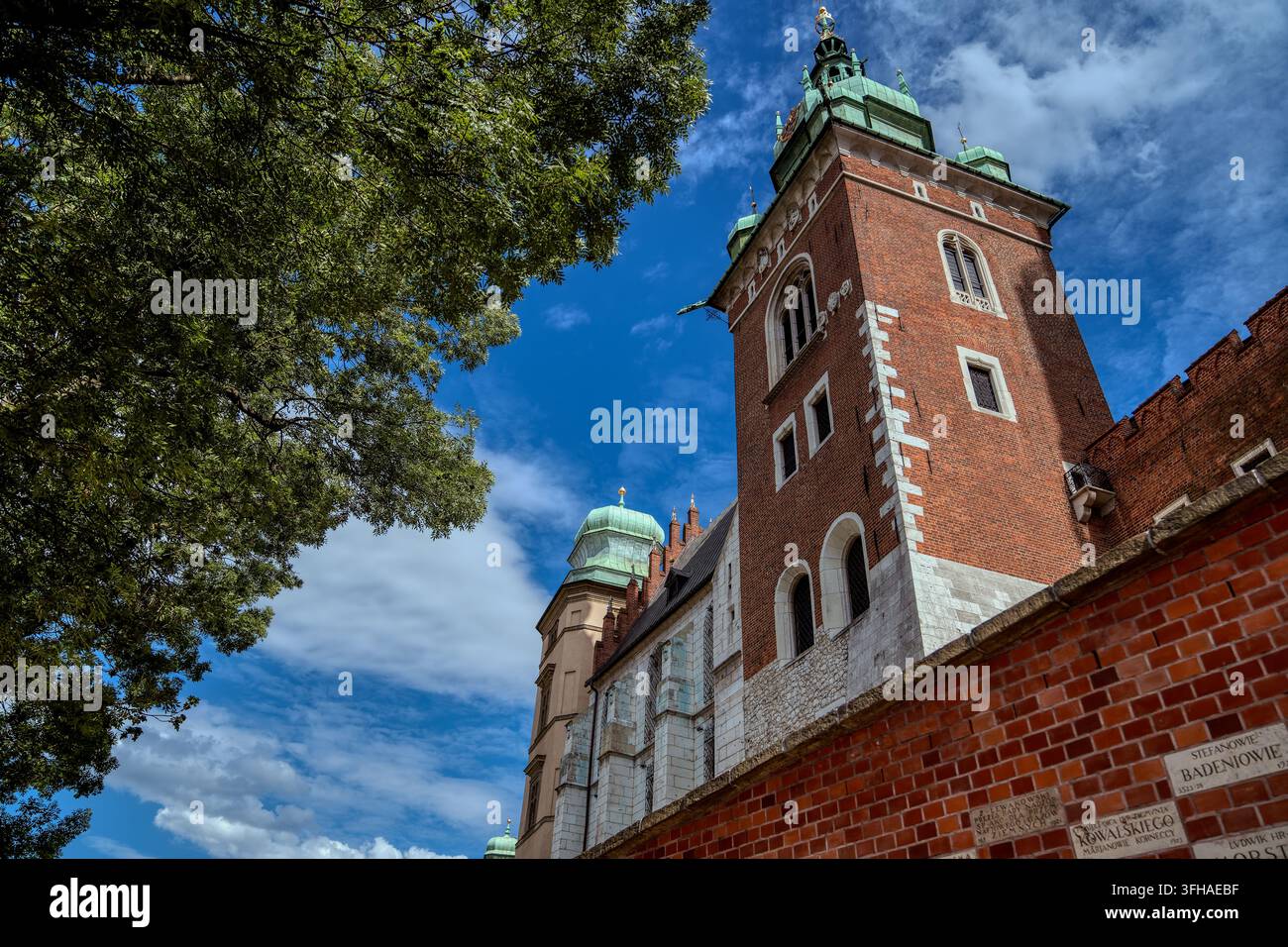 Tour historique de la cathédrale du Wawel et mur du château sur la colline du Wawel Banque D'Images