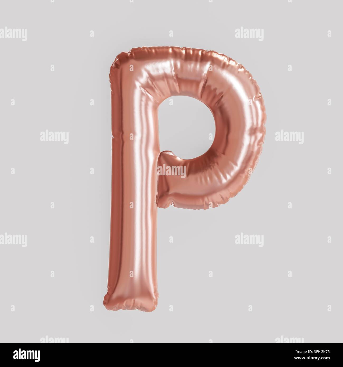 Ballon lettre P sur fond blanc, ballon en feuille d'or rose, rendu 3D. Banque D'Images