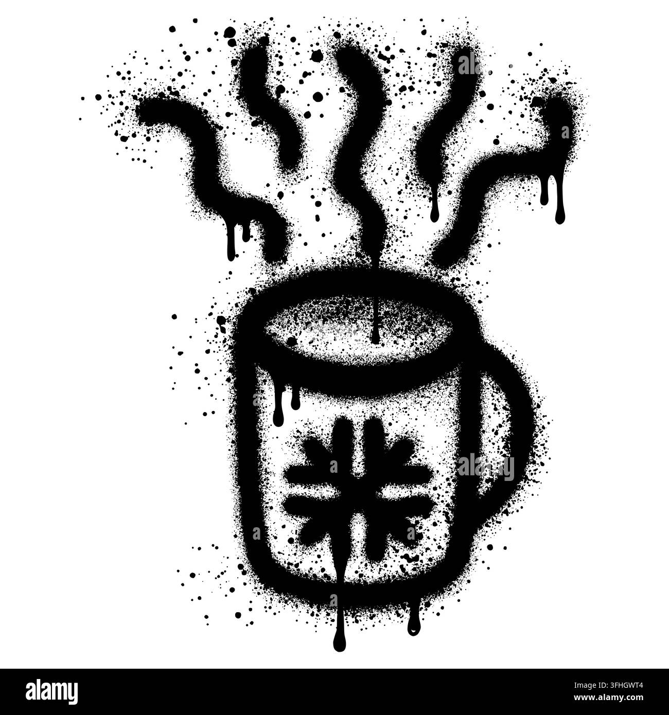 Mug avec motif de flocon de neige hivernal rempli d'une boisson chaude. Boisson chaude d'hiver dans une tasse en verre. Illustration de Vecteur