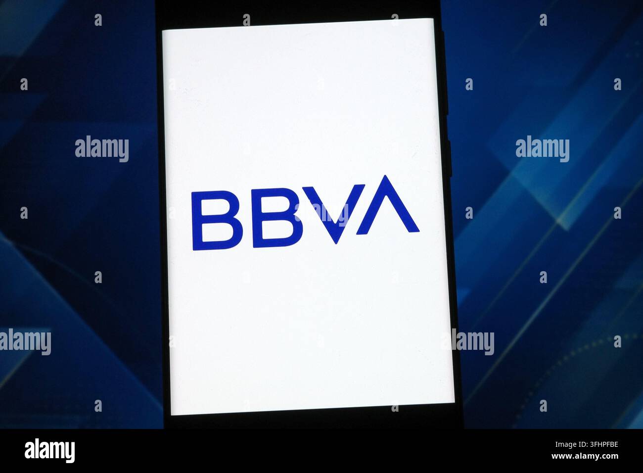 Logo BBVA affiché sur un écran de smartphone. BBVA est une entreprise multinationale espagnole de services financiers. Banque D'Images