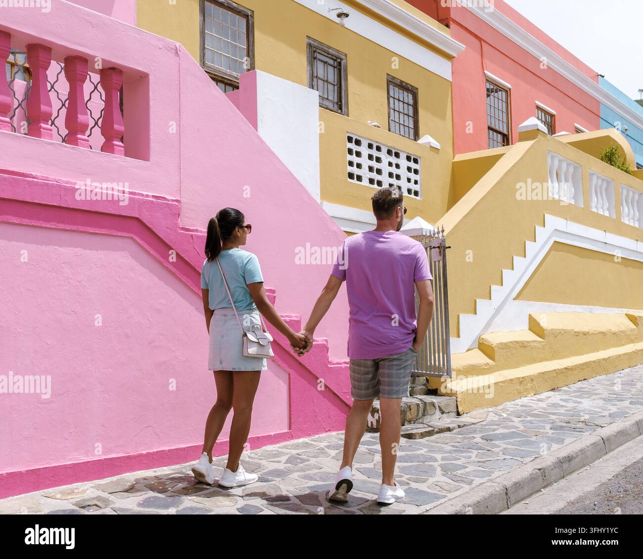 Bo Kaap Rue colorée du township du Cap, une rue colorée avec des maisons en Afrique du Sud Banque D'Images