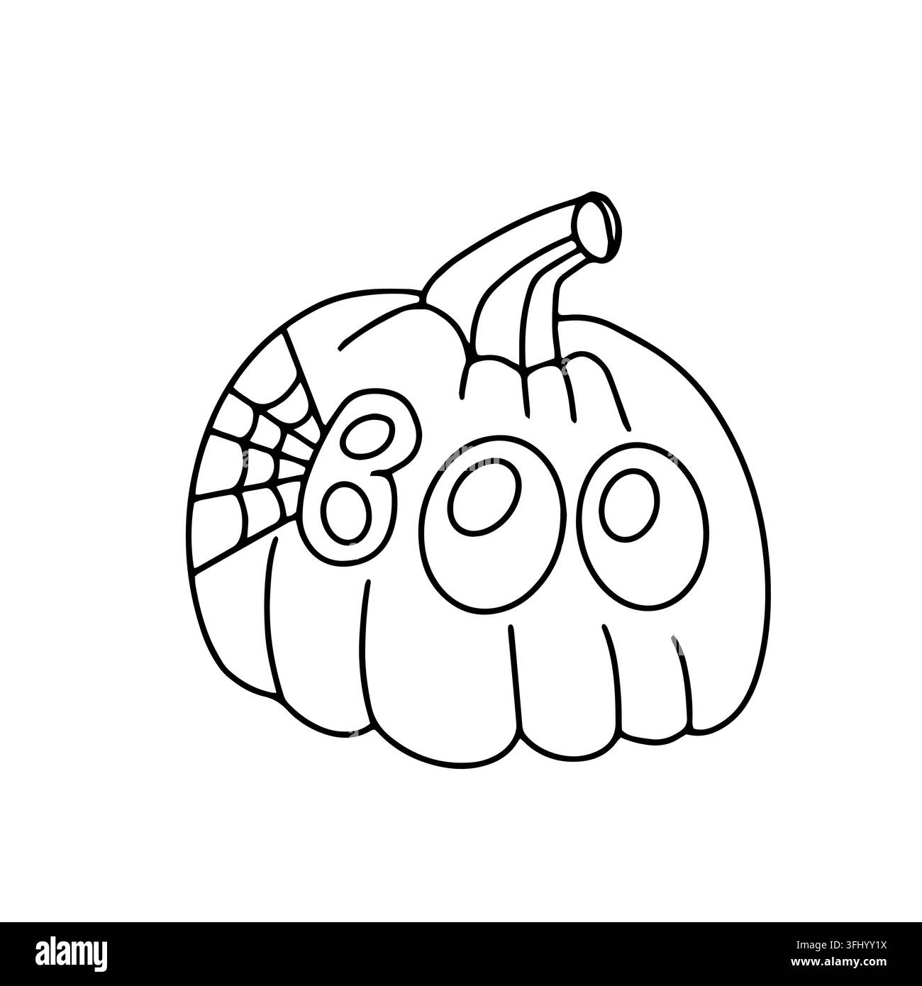 Vectoriel de croquis d'ébauche d'une citrouille d'Halloween avec une toile d'araignée bou, contour minimaliste moderne pour une décoration saisonnière effrayante. Célébration des fêtes Illustration de Vecteur
