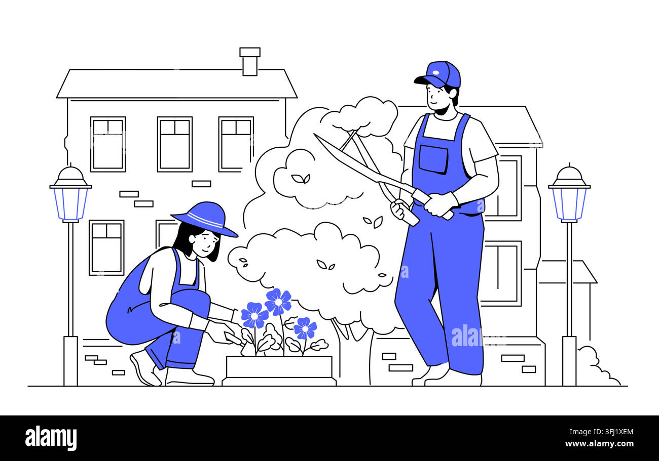 Soins de jardinage urbain - Illustration en ligne design Illustration de Vecteur