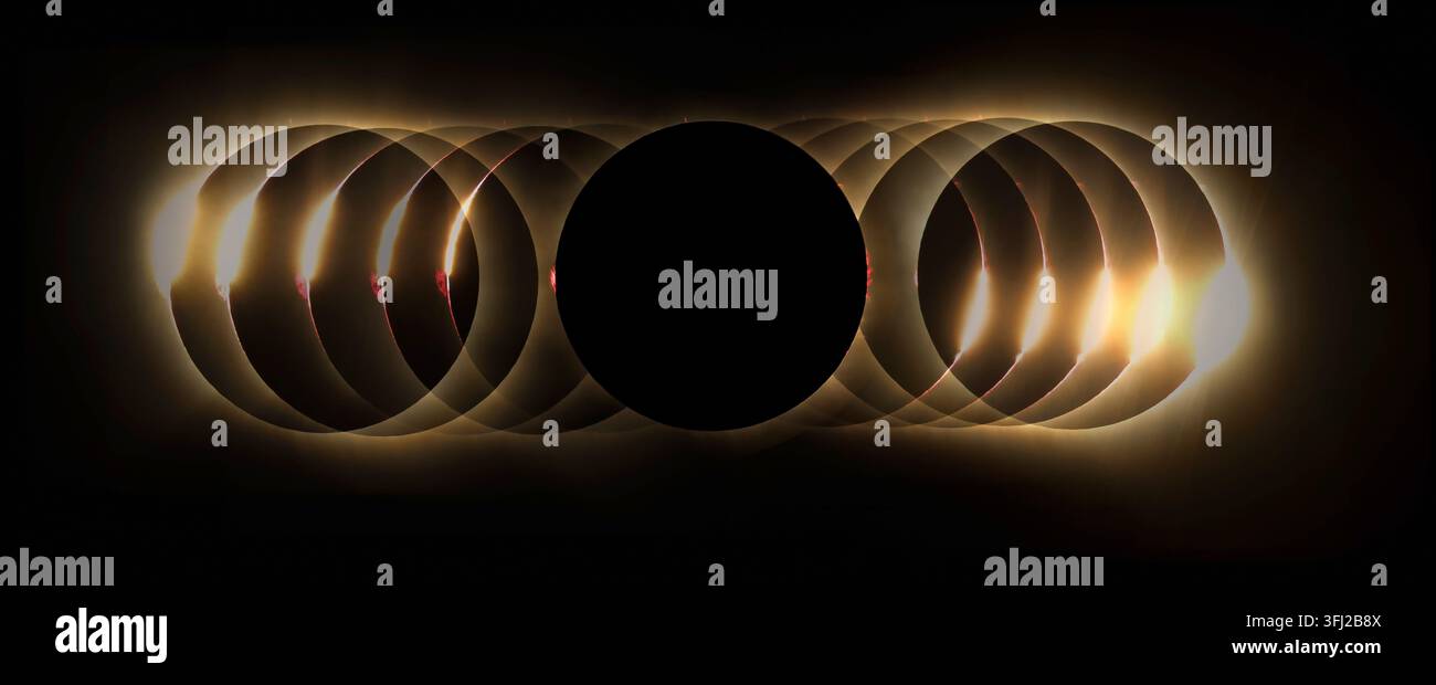Éclipse totale solaire sur le nord de l'Espagne en août 2026, photo composite de toutes les phases de la totalité Banque D'Images