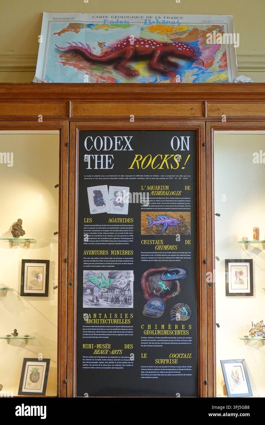 Paris, Musée de Minéralogie de l’École des Mines, exposition de l'artiste de street-art Codex Urbanus // Paris, Musée de Minéralogie de l'École des Mines de Paris Banque D'Images