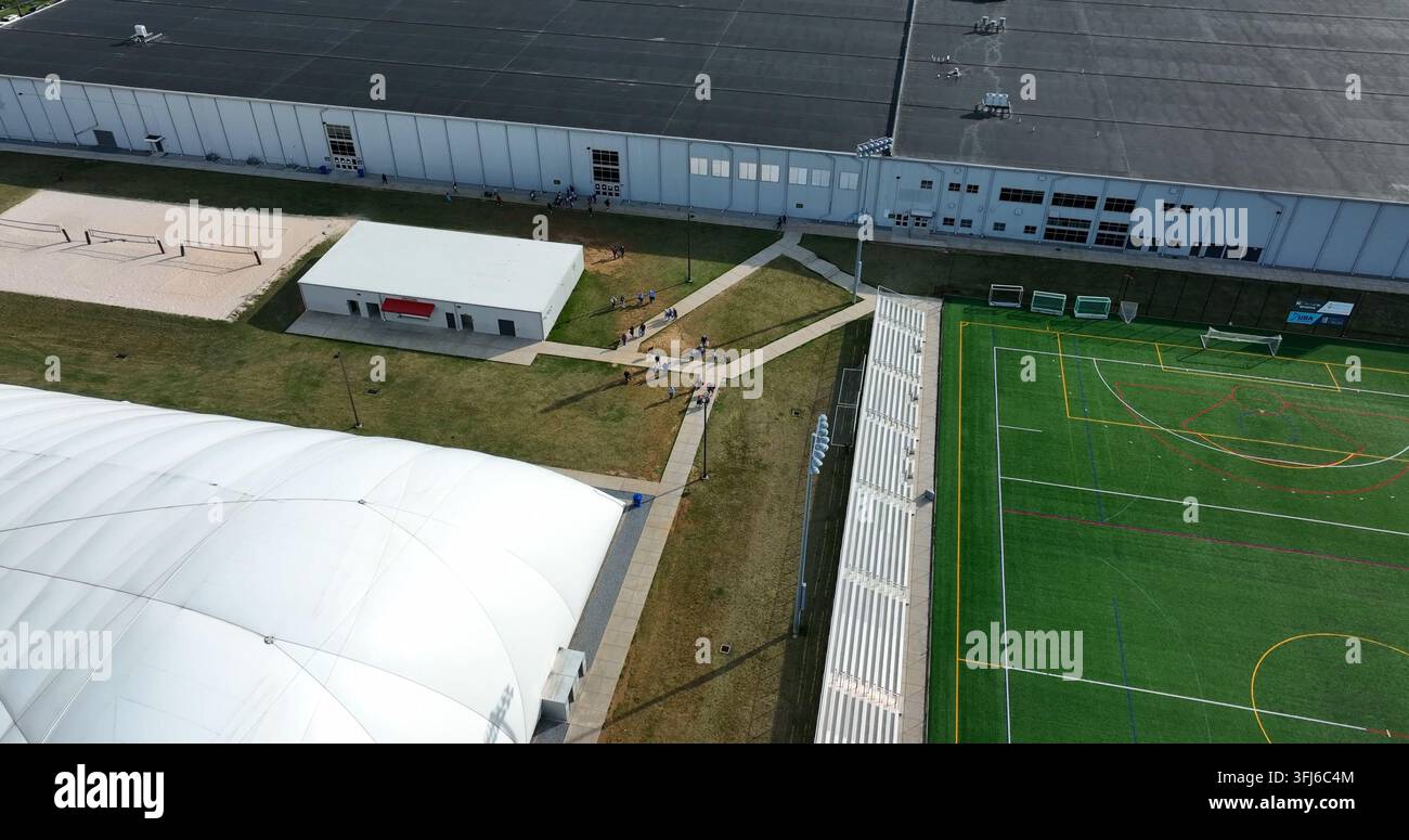 Quartier général du hockey sur gazon féminin à Manheim, Pennsylvanie, États-Unis. Vue aérienne au Nook Sports. Entrée des joueurs sur le terrain d'entraînement, Salunga. Banque D'Images