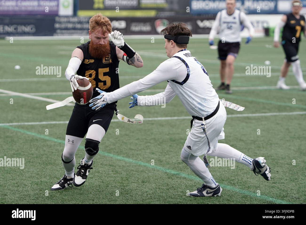 Attaque contre Défense lors de la Journée des Finales de Flag Football de la BAFA Banque D'Images