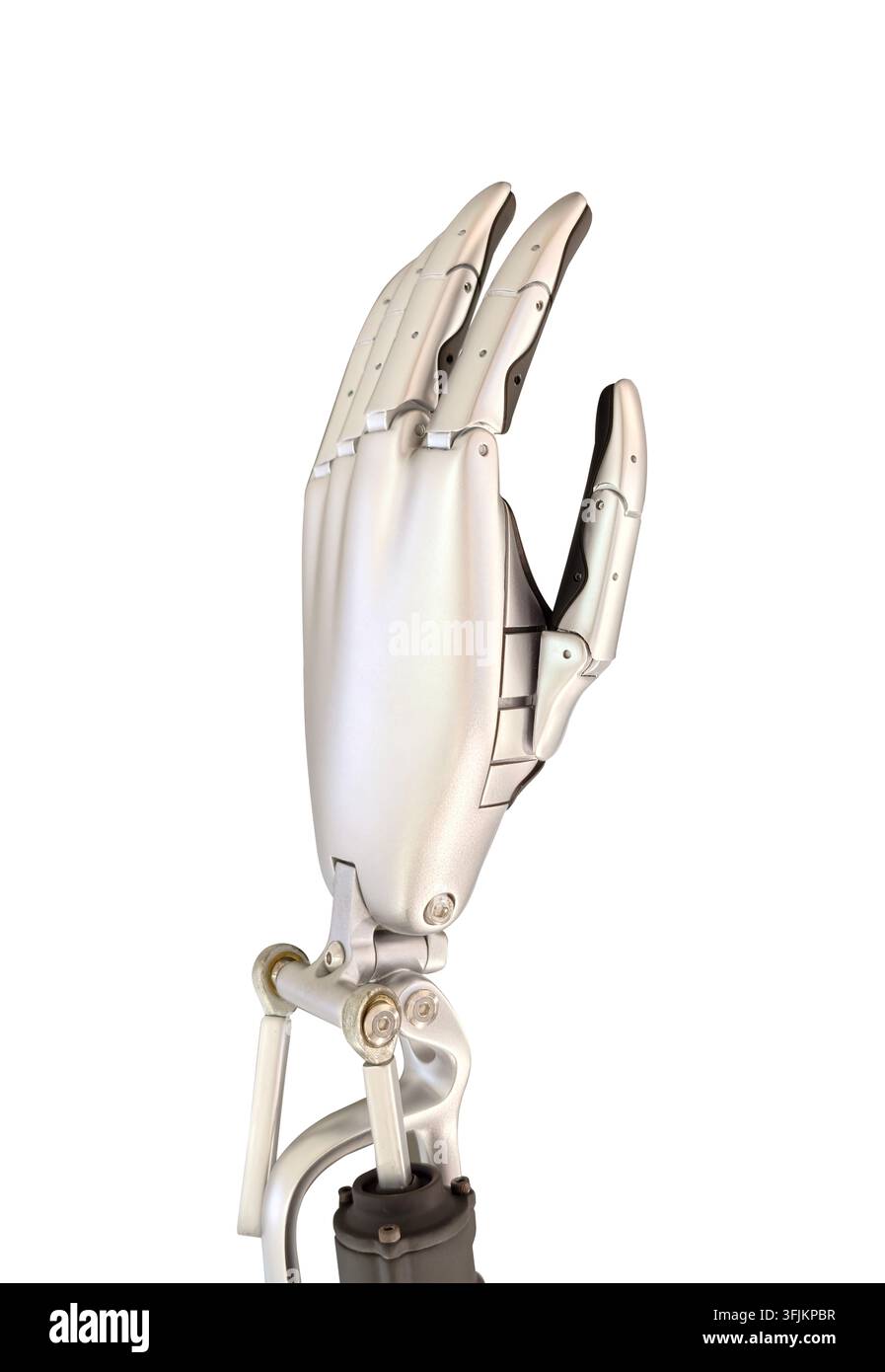 Mécanisme de main prothétique robotique isolé sur fond blanc Banque D'Images