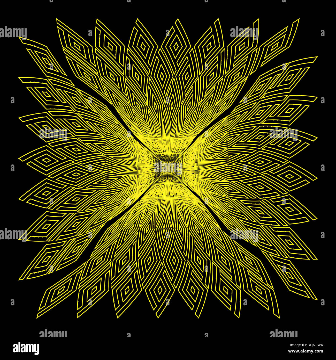 Tunnel géométrique d'explosion en forme d'étoile avec motif de lignes jaunes Illustration de Vecteur