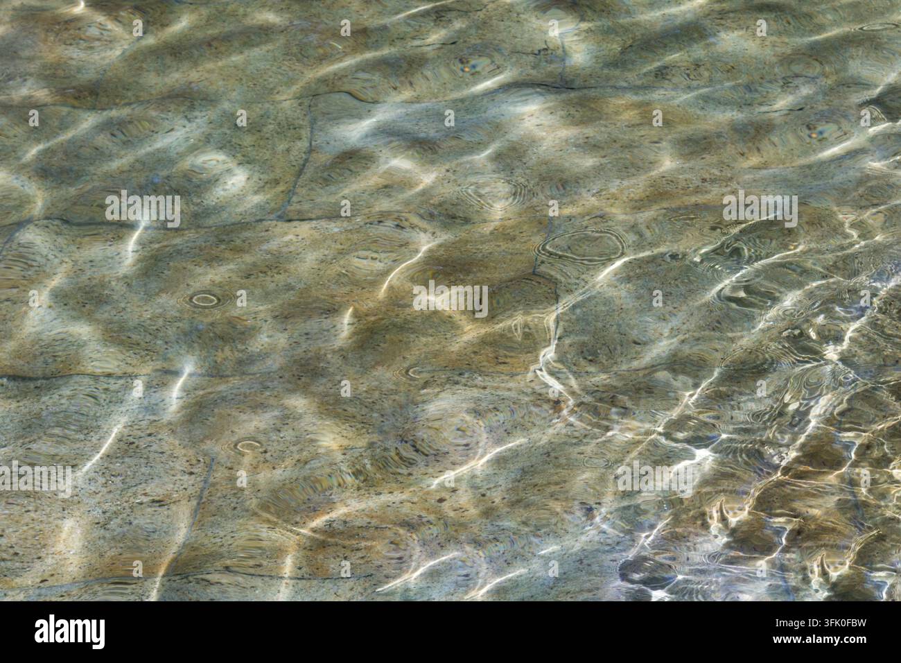 Surface d'eau abstraite avec des motifs ondulants et des reflets de lumière scintillants créant un fond naturel. Banque D'Images