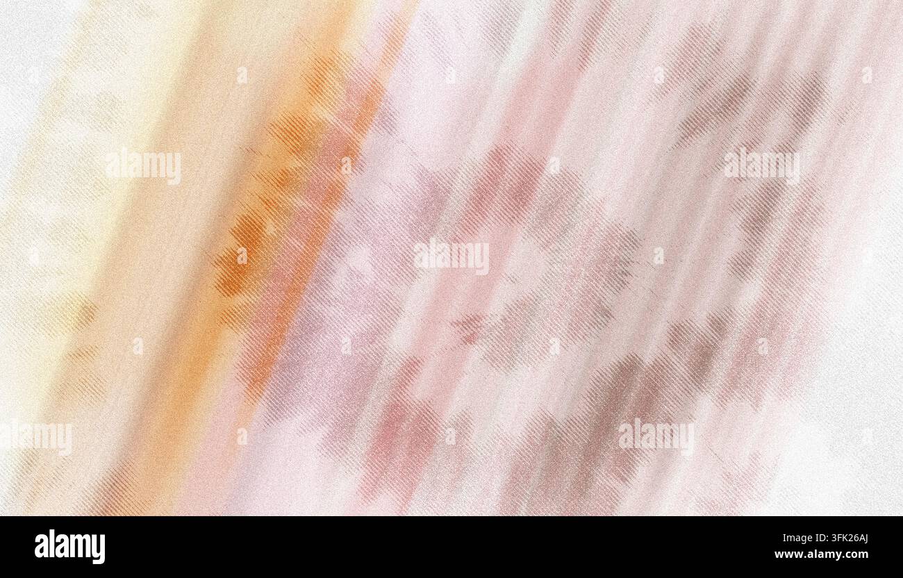 Un fond abstrait artistique présentant des traits diagonaux doux et fondus de teintes rose, pêche et orange avec un effet de papier texturé subtil. Banque D'Images