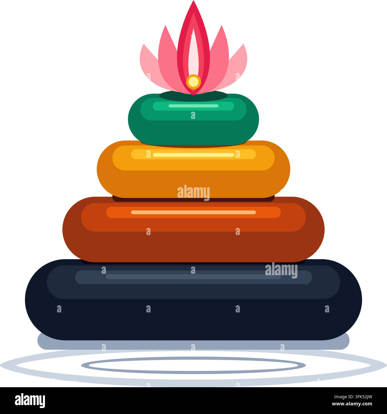 Illustration vectorielle colorée de pierres zen empilées avec une fleur de lotus rose sur fond blanc Illustration de Vecteur