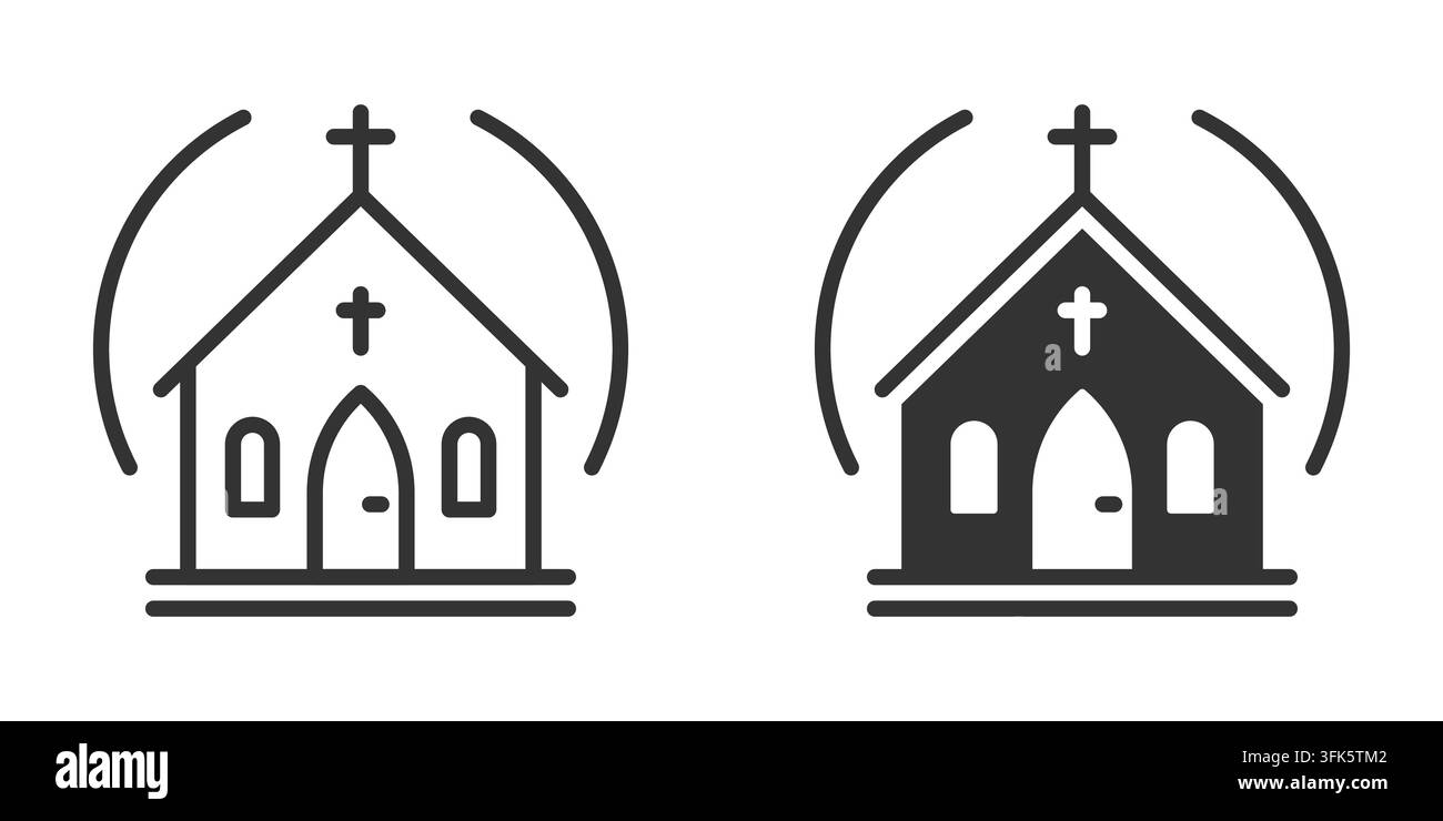 Icônes d'église avec des designs de contours et remplis comprenant des éléments architecturaux et une croix. Illustration vectorielle de symbole religieux Illustration de Vecteur