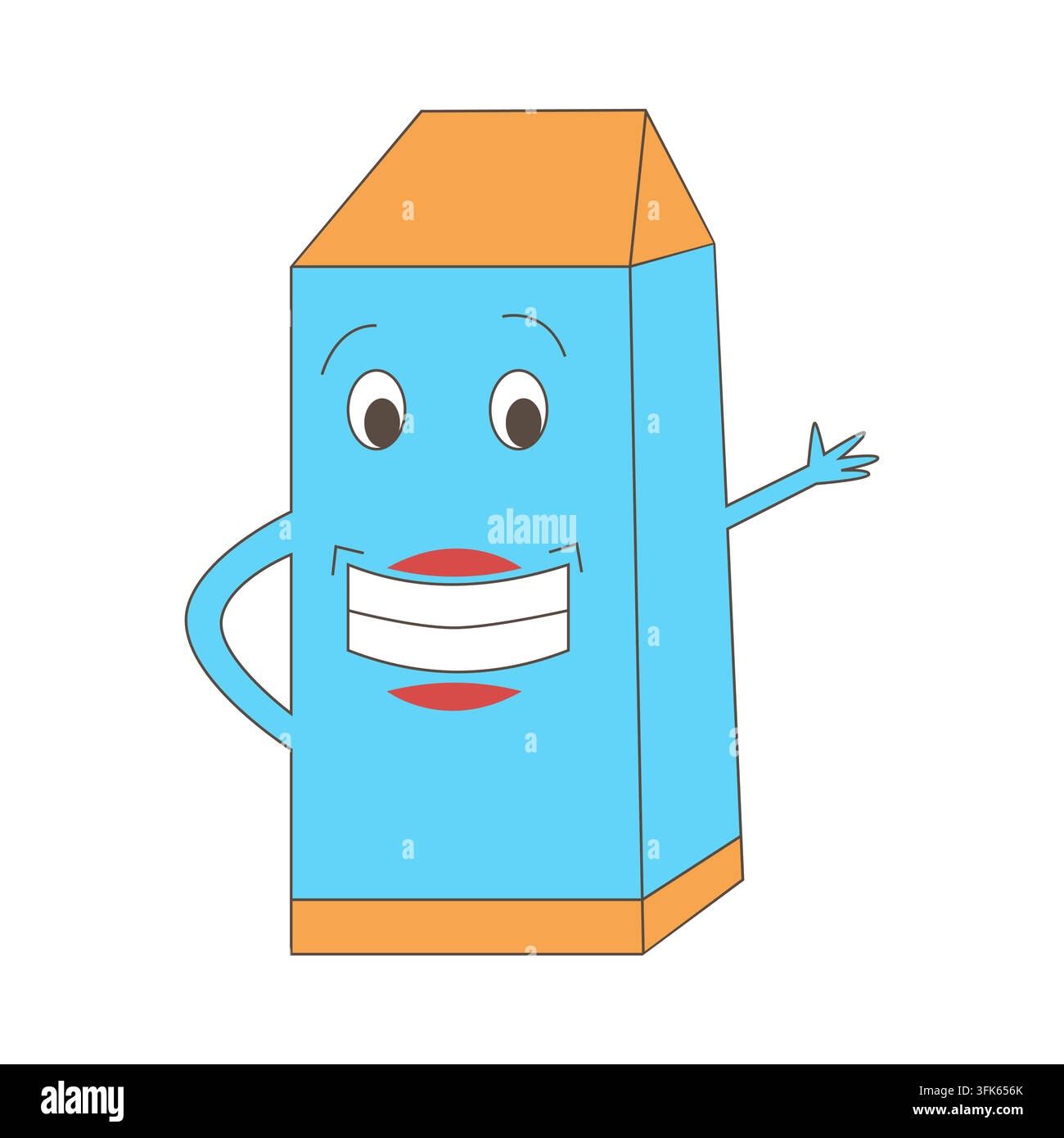 Personnage en forme de carton bleu avec des bras et un grand sourire Illustration de Vecteur