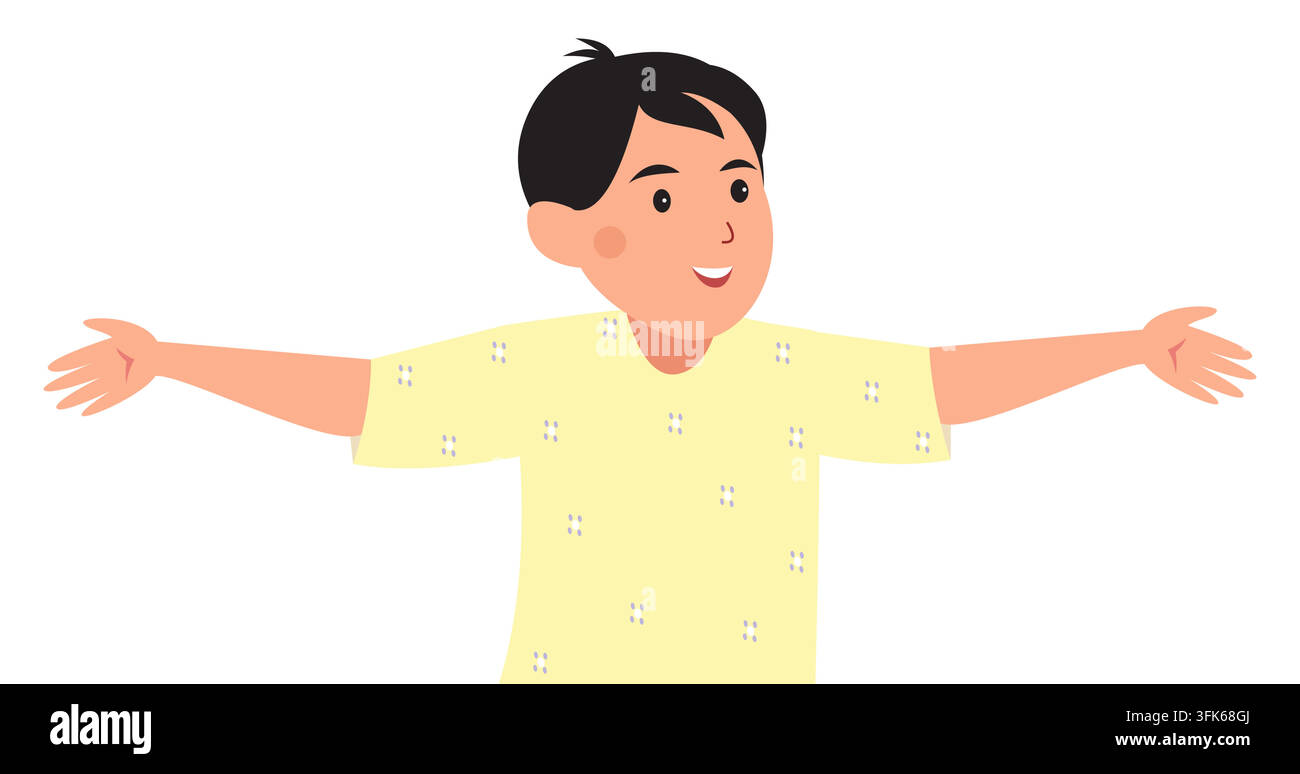 Garçon souriant en chemise jaune les bras grands ouverts Illustration de Vecteur