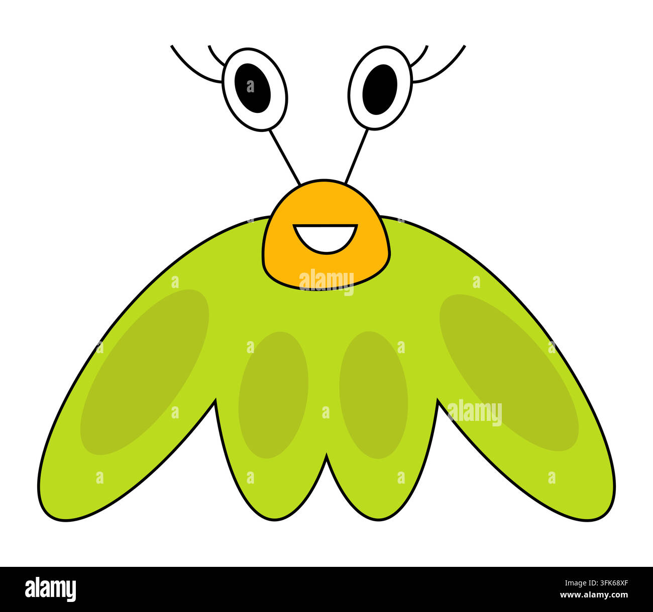 Personnage alien vert avec de grands yeux et une bouche jaune Illustration de Vecteur