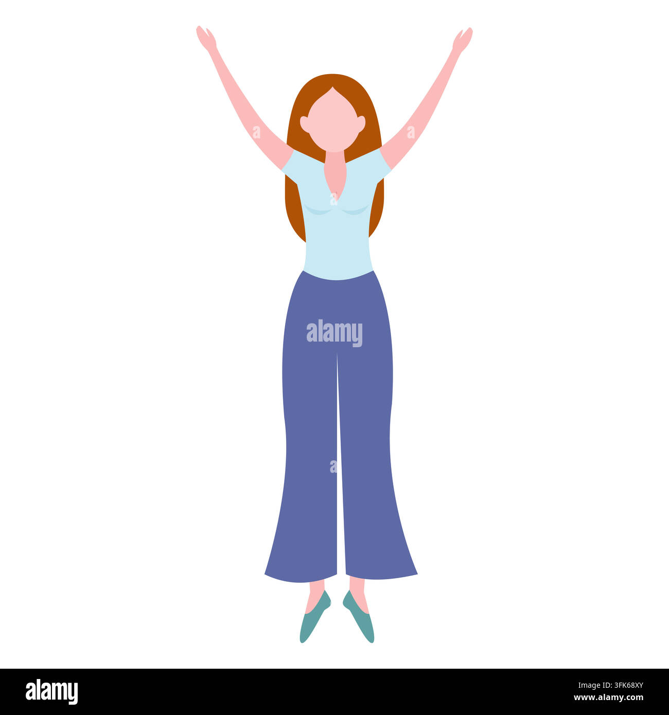 Femme debout les bras levés, chemise légère et pantalon large Illustration de Vecteur