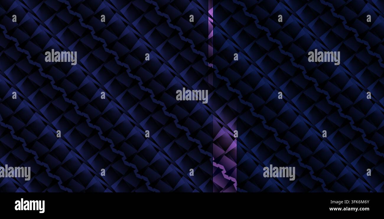 Motif géométrique bleu foncé abstrait sans joint avec une bande verticale distinctive en dégradé violet créant un effet de lumière contrasté. Banque D'Images