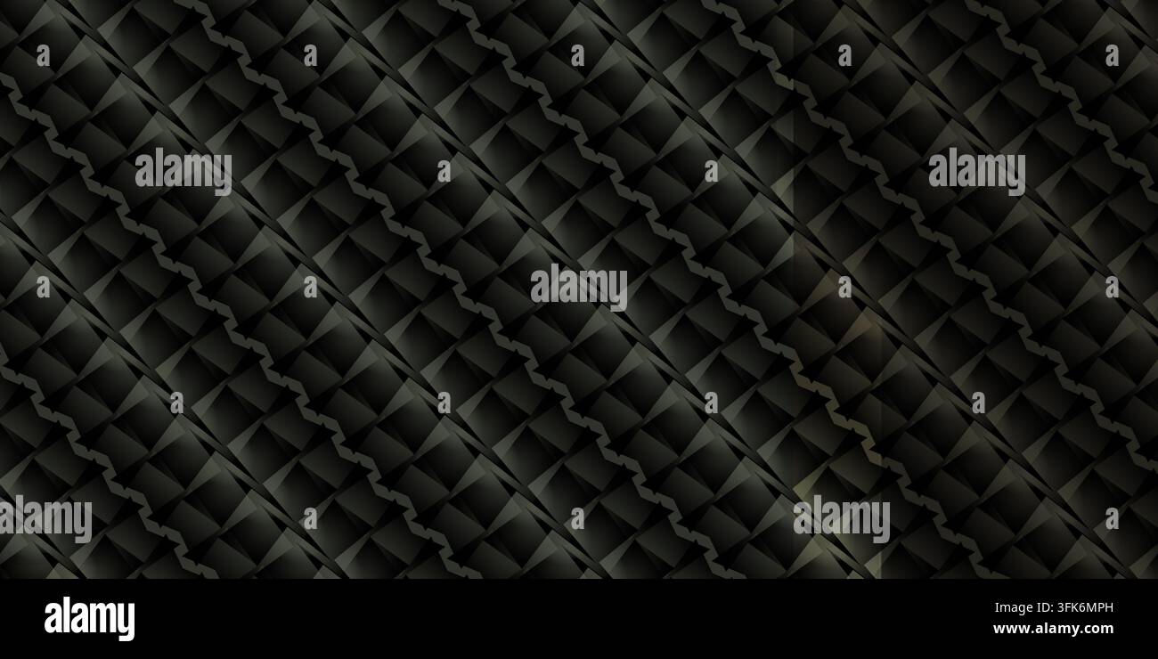 Un motif géométrique abstrait sans couture vert foncé répétitif présentant des formes répétitives avec une texture lisse et des reflets d'ombre profonds. Banque D'Images