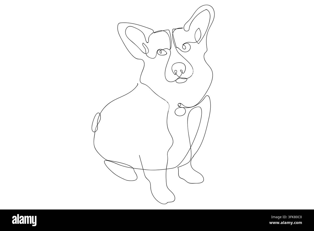 Dessin continu en une ligne avec un mignon Welsh Corgi. Illustration vectorielle contemporaine sur fond blanc. Art linéaire noir sur fond blanc. Illustration de Vecteur