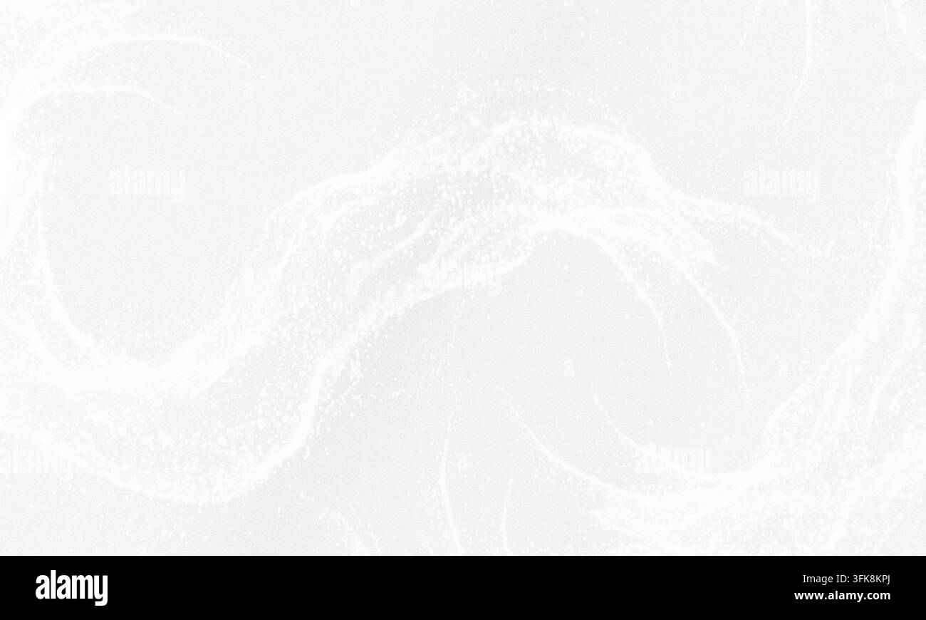 Fond abstrait présentant une vague fluide de particules blanches lumineuses sur une surface blanche propre, créant un design minimaliste doux et élégant. Banque D'Images