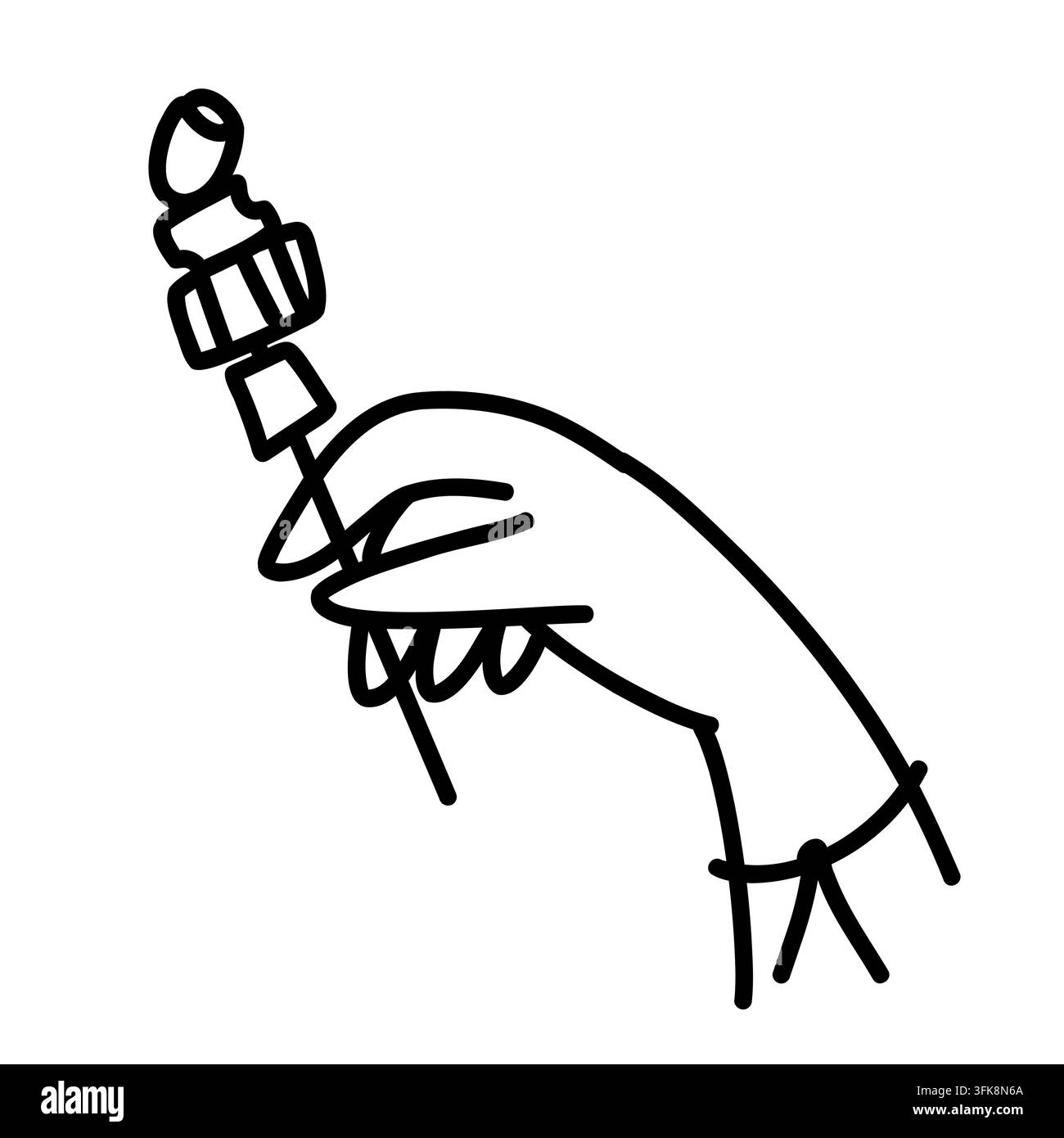 Doodle de fête dessiné à la main avec une main tenant un souffleur de fête festif, symbole de célébration du Nouvel An pour invitations, cartes de vœux, affiches, papeterie, so Illustration de Vecteur
