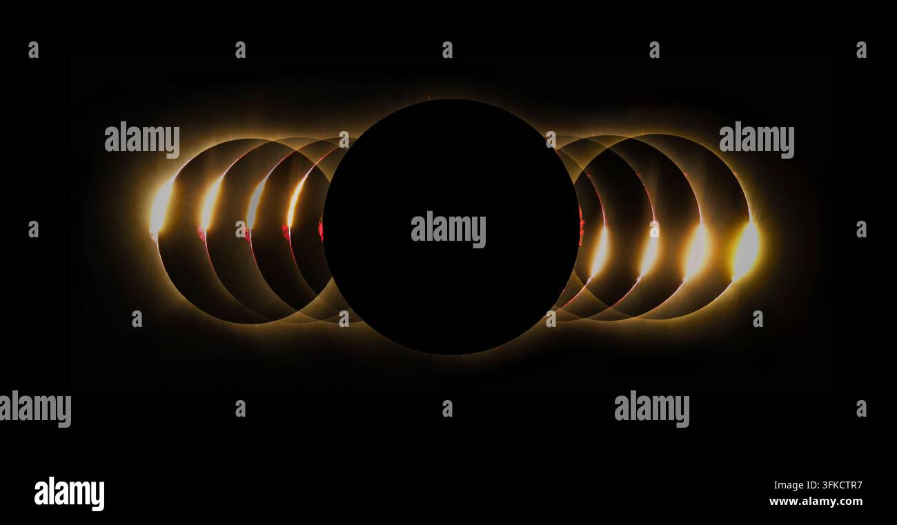 Éclipse totale solaire sur le nord de l'Espagne en août 2026, photo composite de toutes les phases de la totalité Banque D'Images