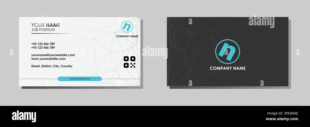 Modèle de carte de visite simple noir et blanc avec logo bleu Illustration de Vecteur